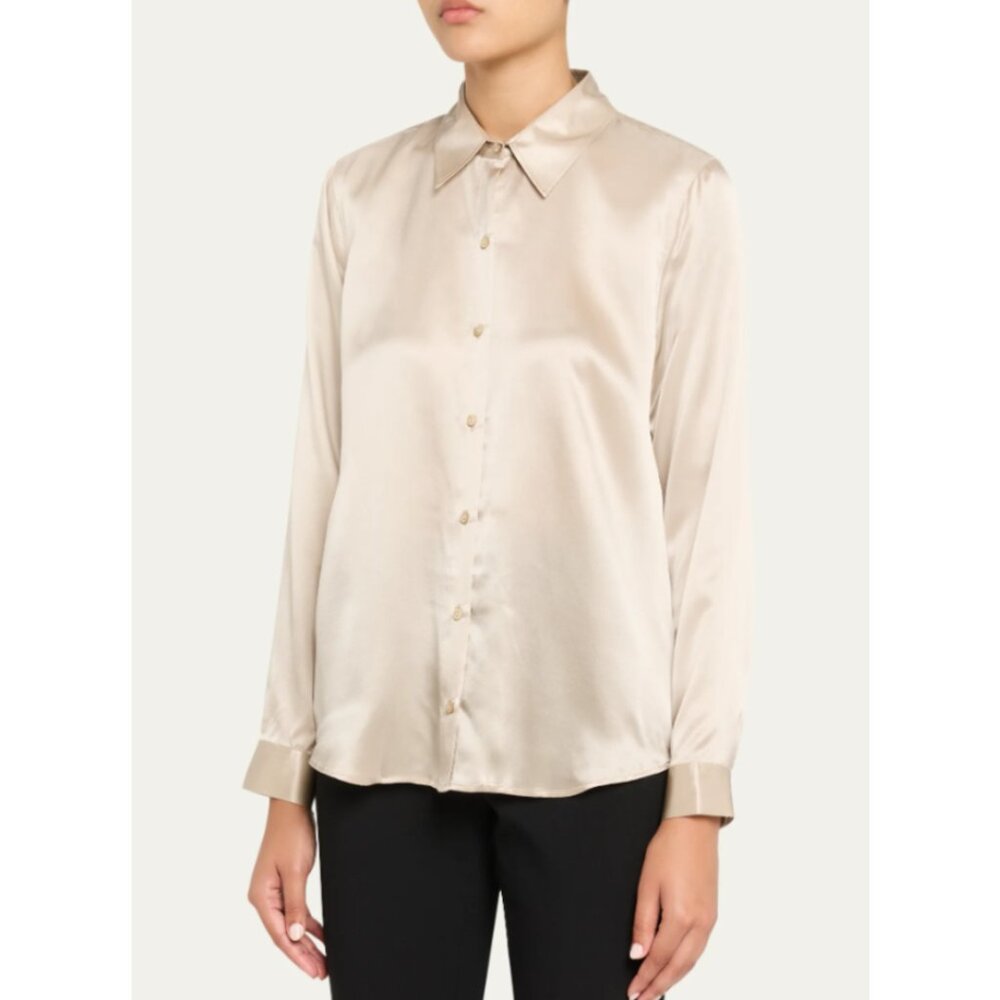 NWT L'AGENCE Tyler Silk Button-Up Blouse M Creme Brulee